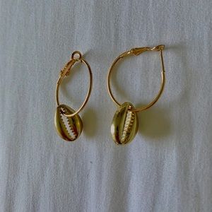 Gold Hoops with shell charm